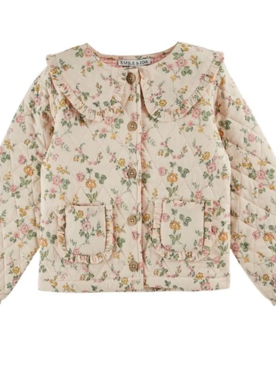 Emile et Ida Other - Girls' rosier Floral Quilted Jacket - Pink Cream